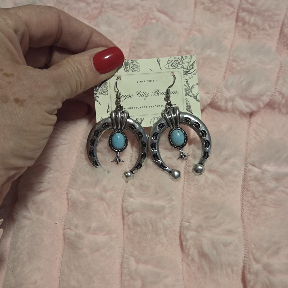 A Classy Chic Boutique Silver and Blue Crescent Earrings